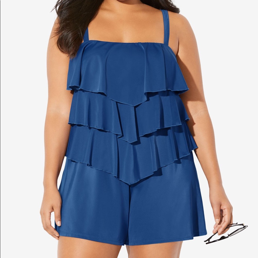 Fit 4 U, Blue Twilight Swim Romper NWT, 22W